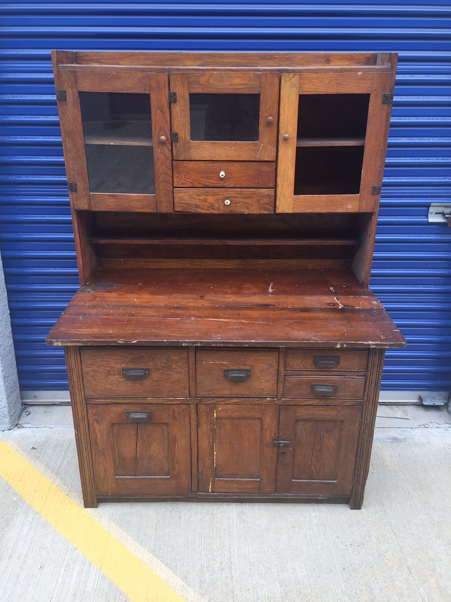 Antique Oak Hoosier Rustic Farmhouse Hutch, Primitive Bakers