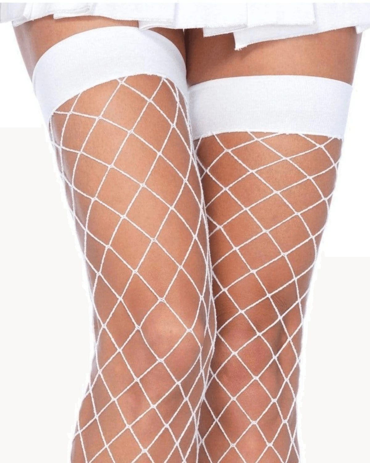 White Diamond Net Thigh High Stockings