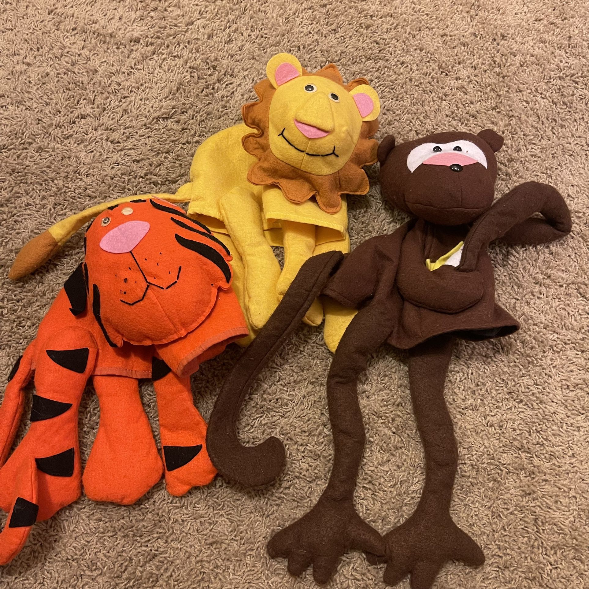 3 pack Felt Jungle Animal Party Hats Monkey Lion Tiger 3D Stuffed animal toy hat