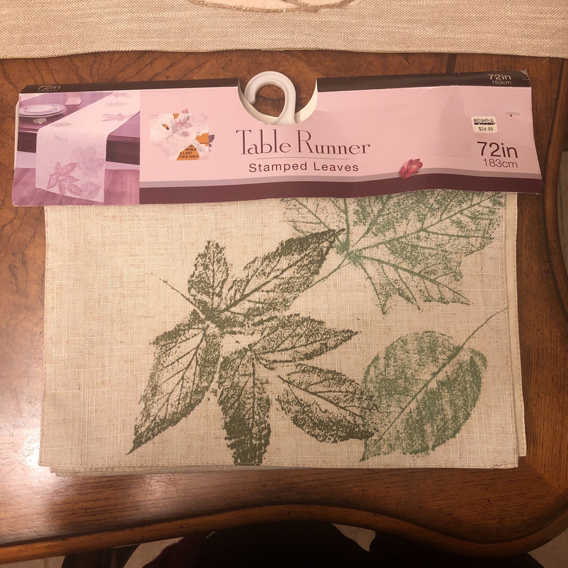 Table Runner Stamped Leaves 72 In