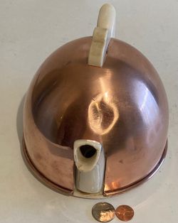Vintage Copper Metal and Porcelain Tea Pot, Tea Kettle, Made in England, 10" x 6", Kitchen Decor, Use It, Table Display, Shelf Display Thumbnail