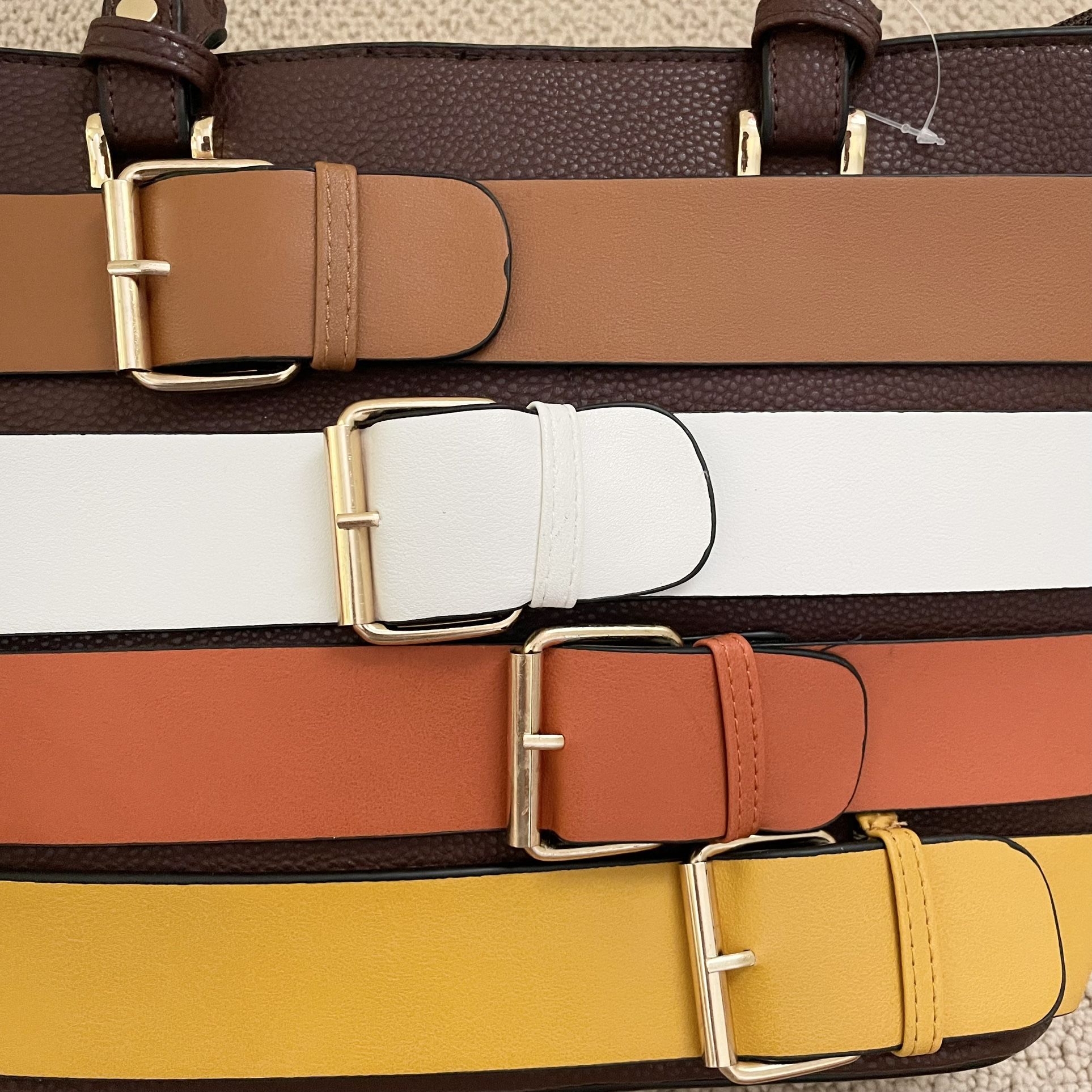Yellow Brown Belt Design Tote Bag Women’s Purse