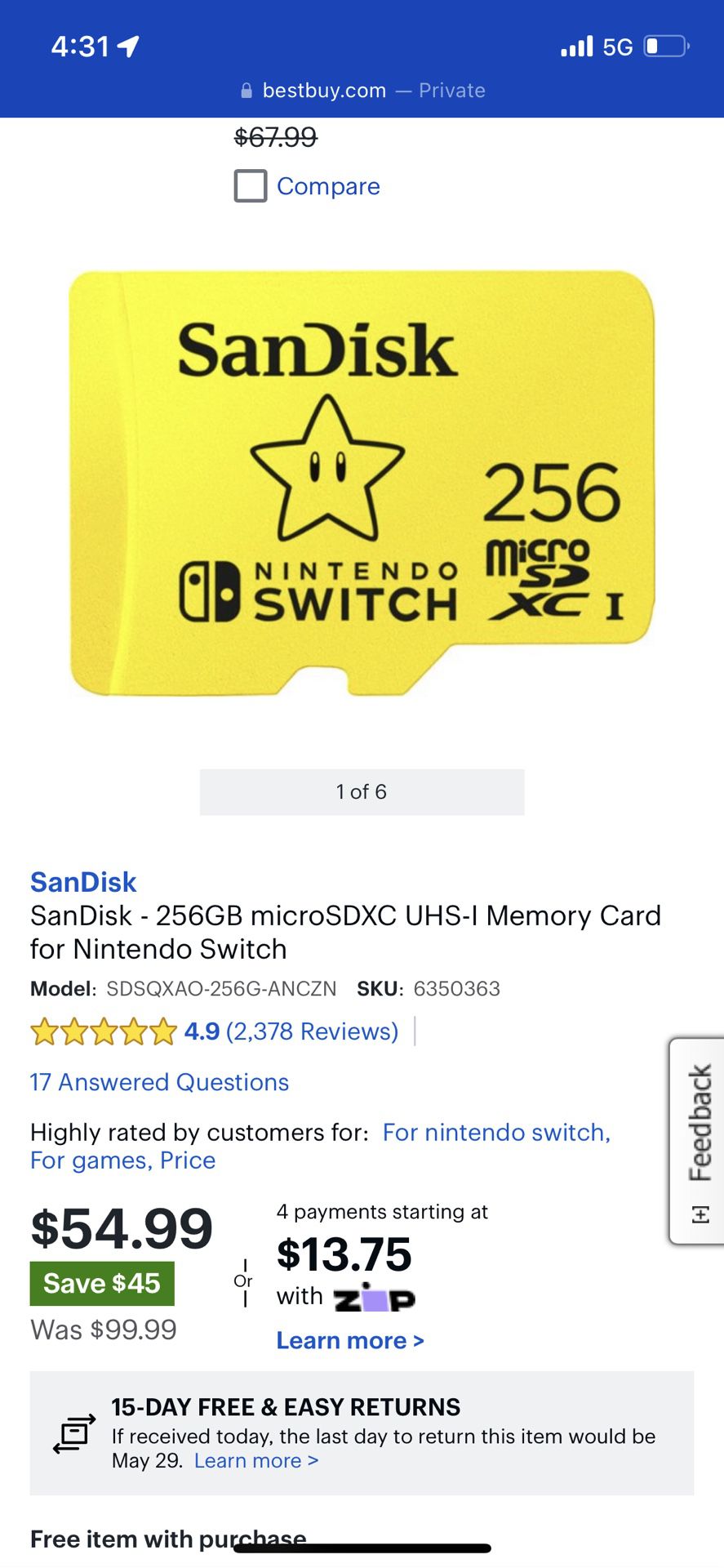 microSDX Card for Nintendo Switch 256 Gb 