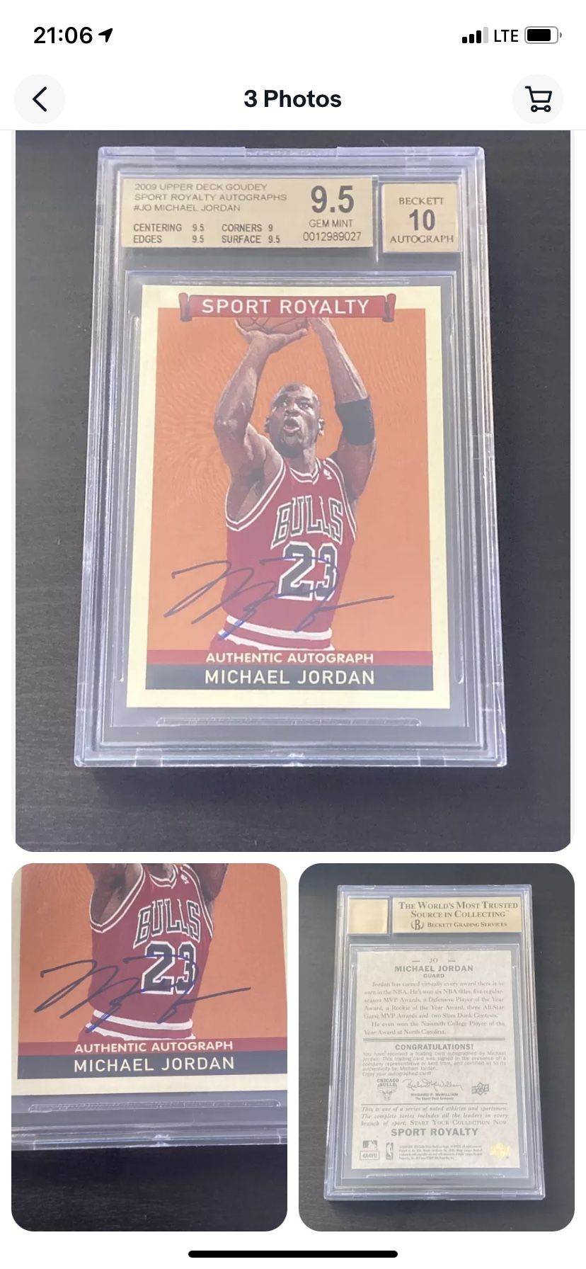 2009 Upper Deck Sports Royalty Michael Jordan Auto Bgs9.5/10 Pop 7