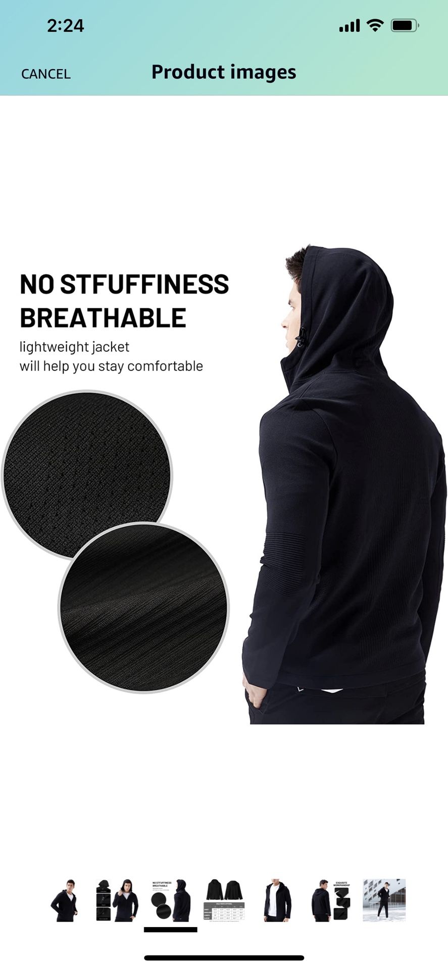 Men's Full-zip Hoodie Long-Sleeve Sweatshirt - Black Light-weight Non-slip buckles Hooded Running Sports Coat Jacket Gym
