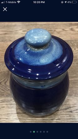 Tumbleweed Pottery Blue Ceramic Sugar Jar / Container With Lid Thumbnail