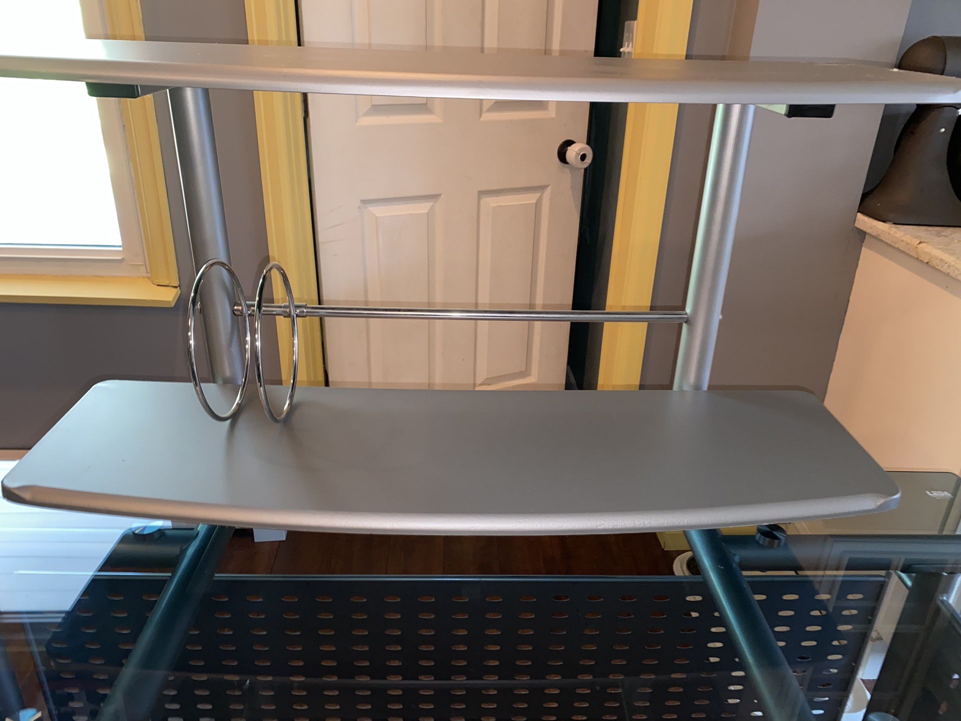 L SHAPED GLASS TWO PIECE DESK