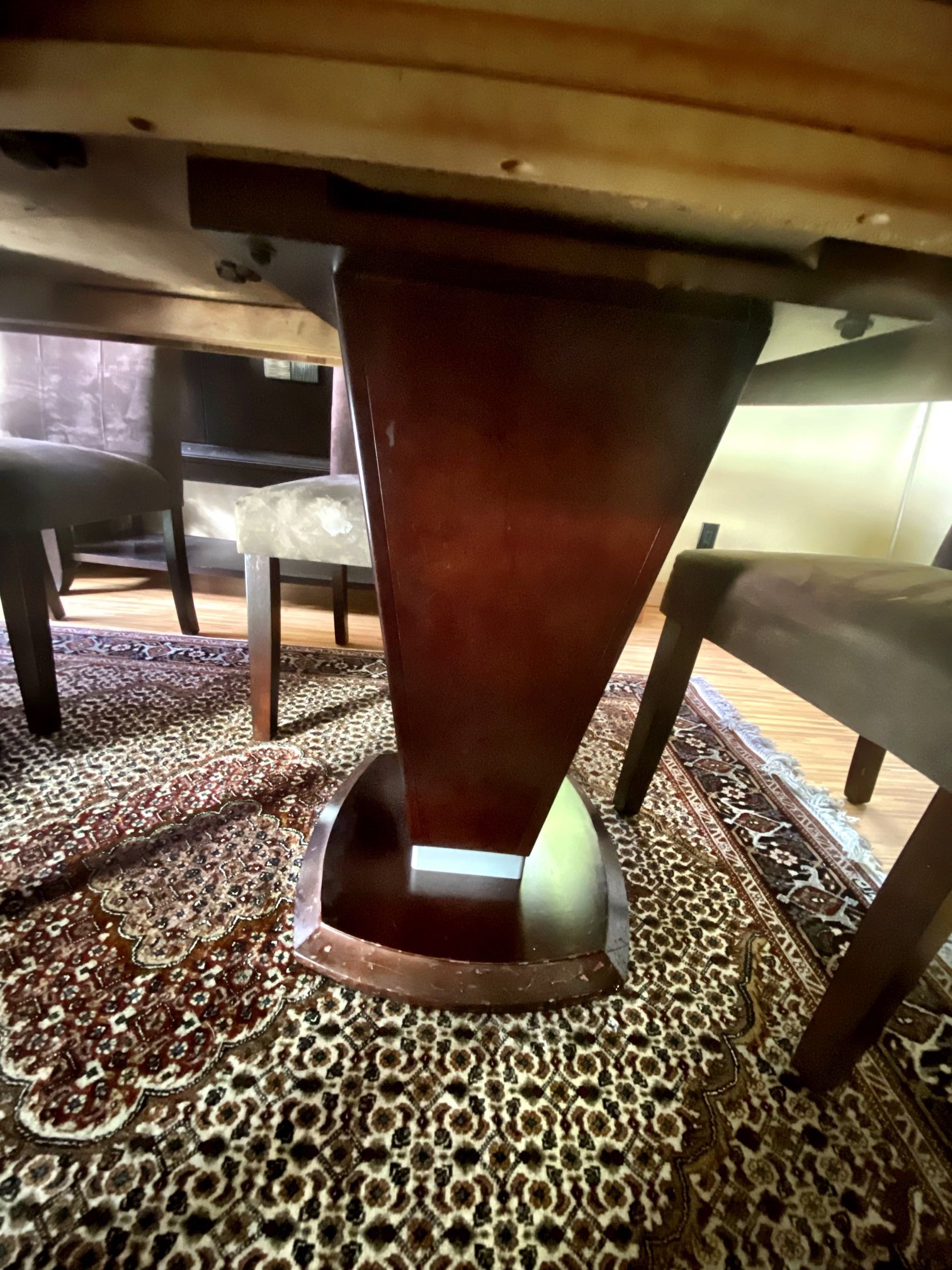 Dining Table With 6 Brown Microfiber Chairs