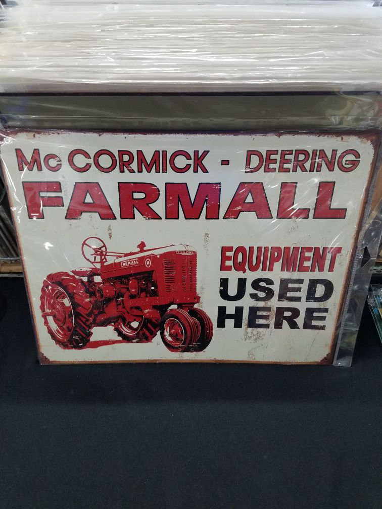 Farmall farm tractor equipment used here tin metal sign