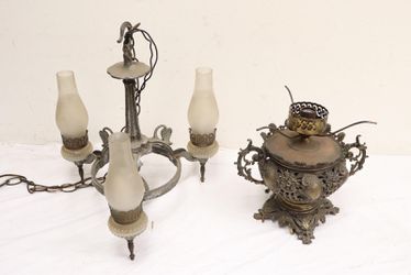 Victorian ceiling light and a Victorian table lamp   Thumbnail