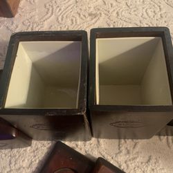 Set Of 4 Vintage Wooden Canisters Tea Coffee Flour Sugar Set Boho Retro Kitchen Containers Storage 70s Thumbnail