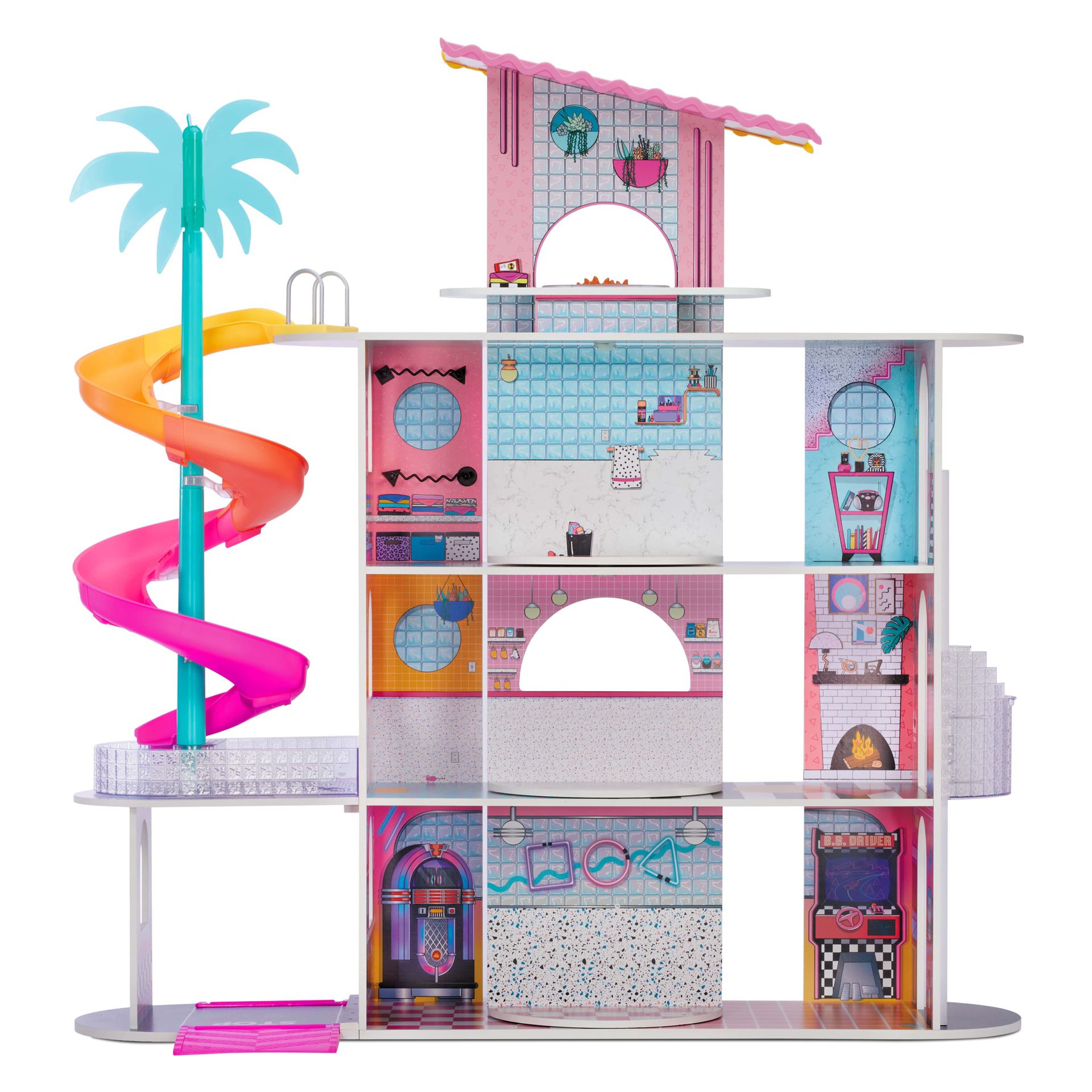 Lol Surprise Omg House Of Surprises New Real Wood Dollhouse 85+ Surprises 4 Floors Doll House 10 Rooms With Elevator Spiral Slide Pool Movie Theater D