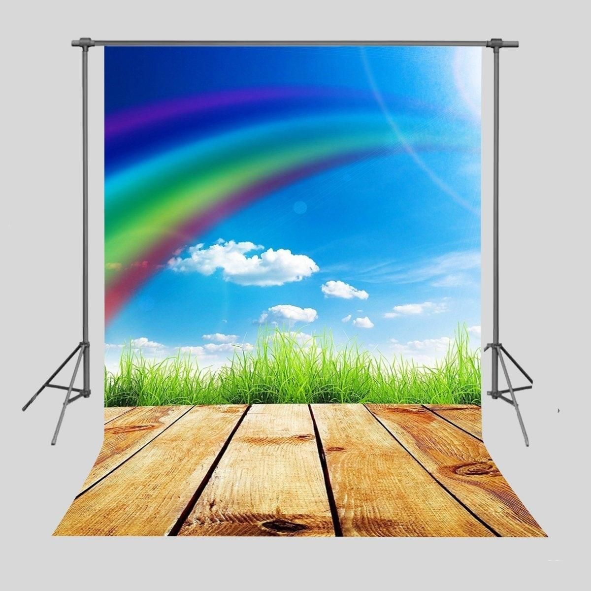 Background 5x7ft Rainbow and Wood Floor Backdrop Photo Booth Photography Props