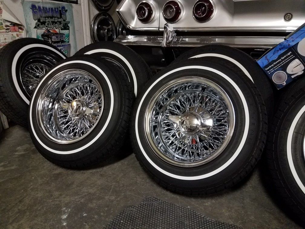 13x7 zenith Style crosslace 72 spoke wire rims lowrider white wall ...