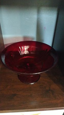 Red glass candy dish Thumbnail