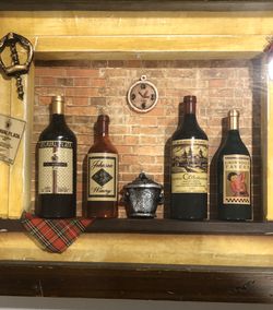 Wall Decor - Vintage Look Bar Counter with Mini Wine Bottles - 15”x11” Thumbnail