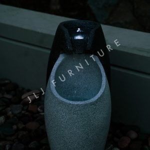 NEW Waterfall Fountain Modern Floor w/LED Light, Indoor Outdoor Décor, 25 Inch Tall, Grey and Black