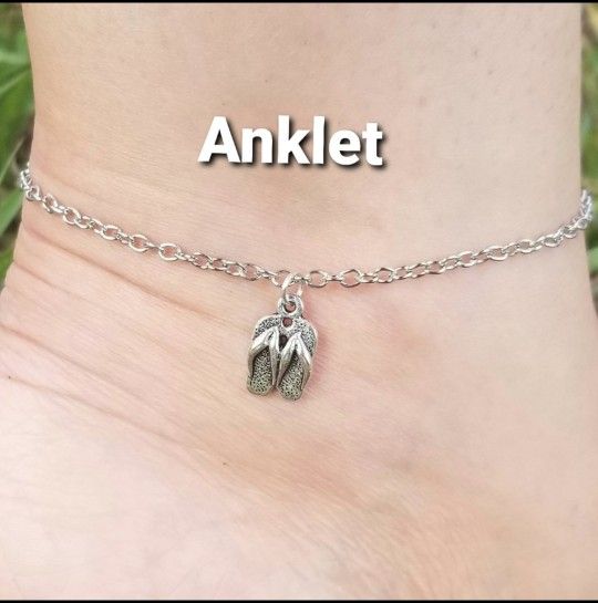 Silver Anklet, Flip Flop Charm Anklet Bracelet