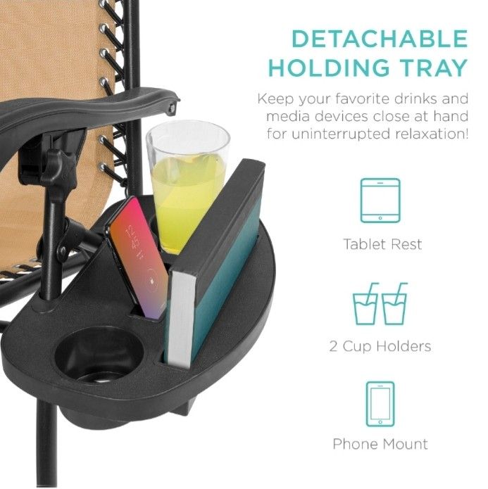 Set of 2 Reclining Outdoor Lounge Chair with Cup Holders