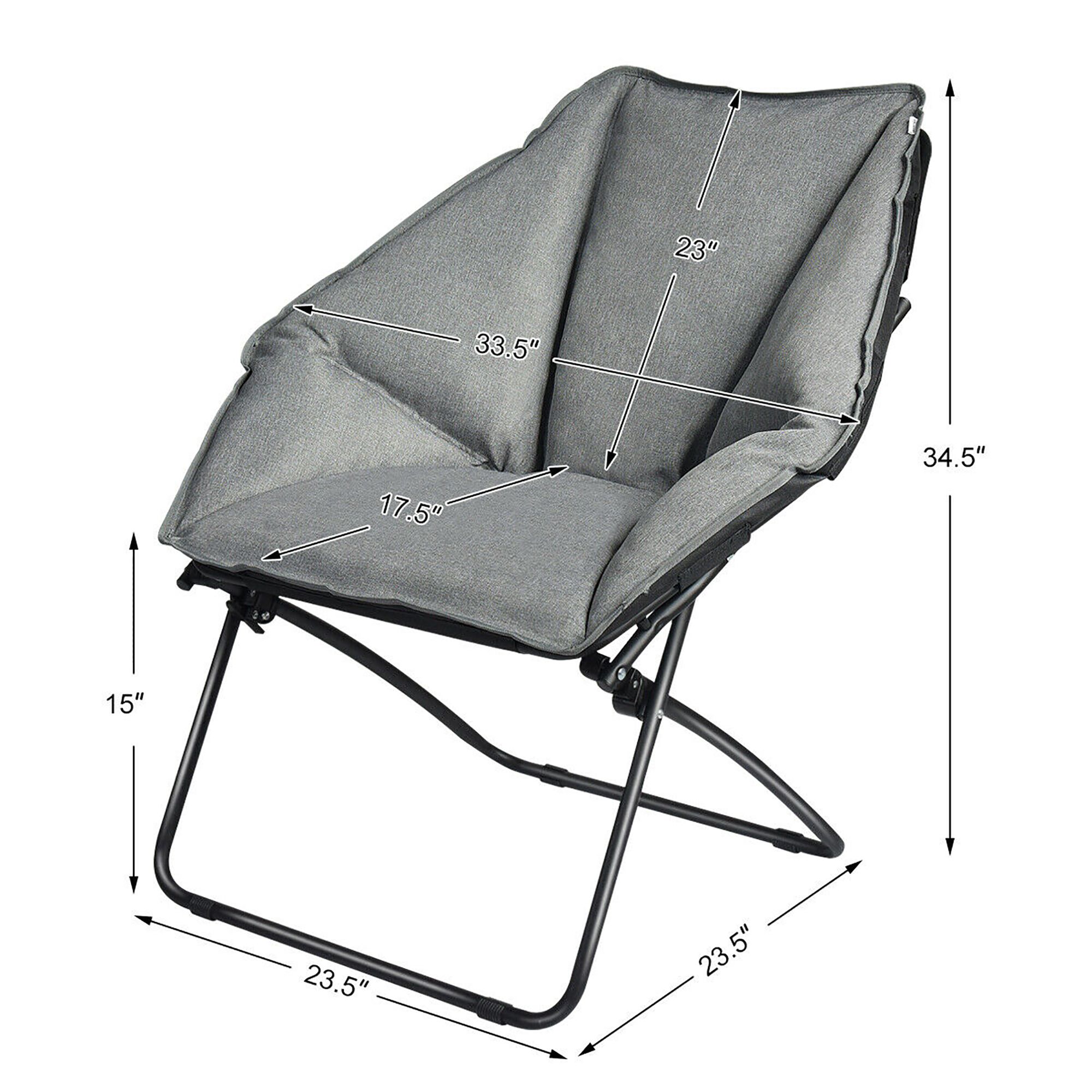 Costway Folding Saucer Padded Chair Soft Wide Seat w/ Metal Frame Lounge Furniture