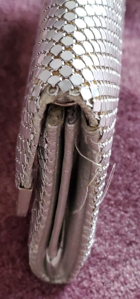 Silver Shade Crystal Metal Mesh Roll Evening Bag Clutch Purse Shoulder & chain strap Magnetic closure Metal Mesh Roll Evening Bag Clutch Purse (W10"