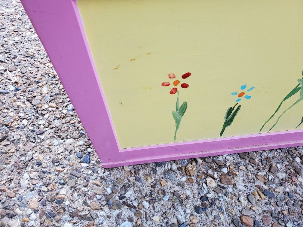 Pink And Yellow Toy Box With Hand Painted Flowers