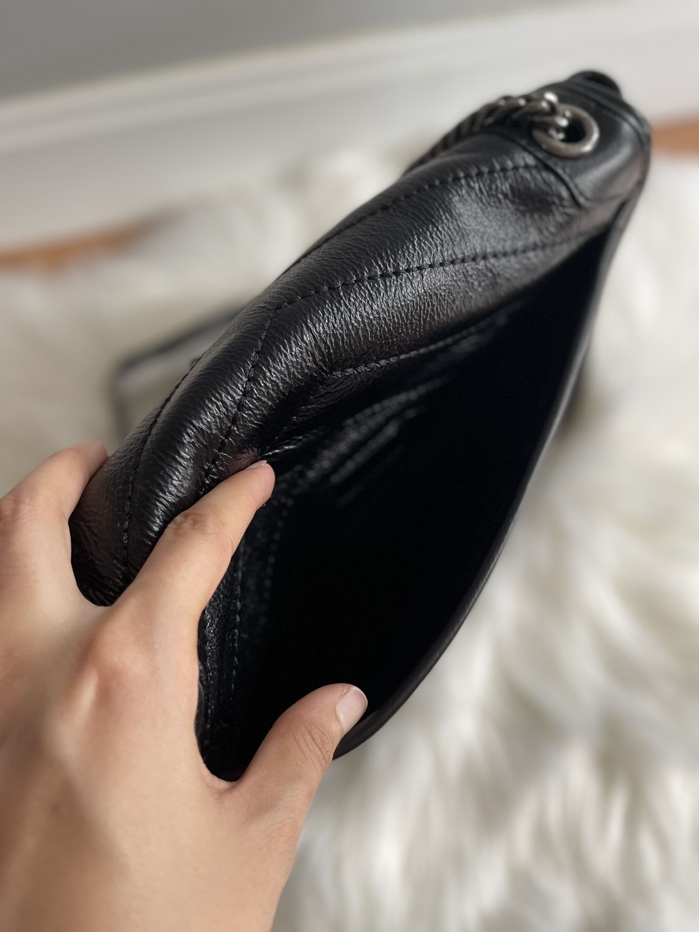 Black %100 High Quaility Leather Y  S  L Women Shoulder Bags 