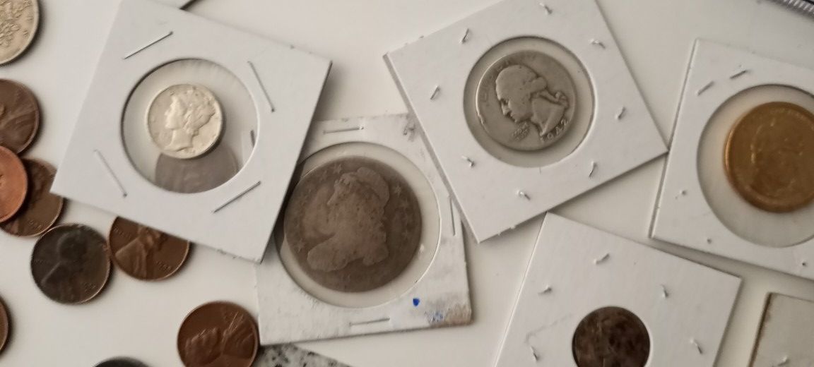 Coin Collection. Capped Bust Pennies Quarter Dime Us Silver error