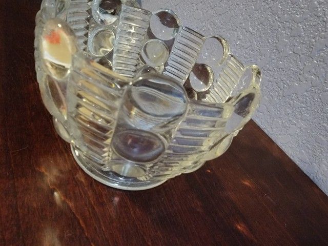 RARE Tiara clear glass button and ridge Candy Dish Jar with lid cover