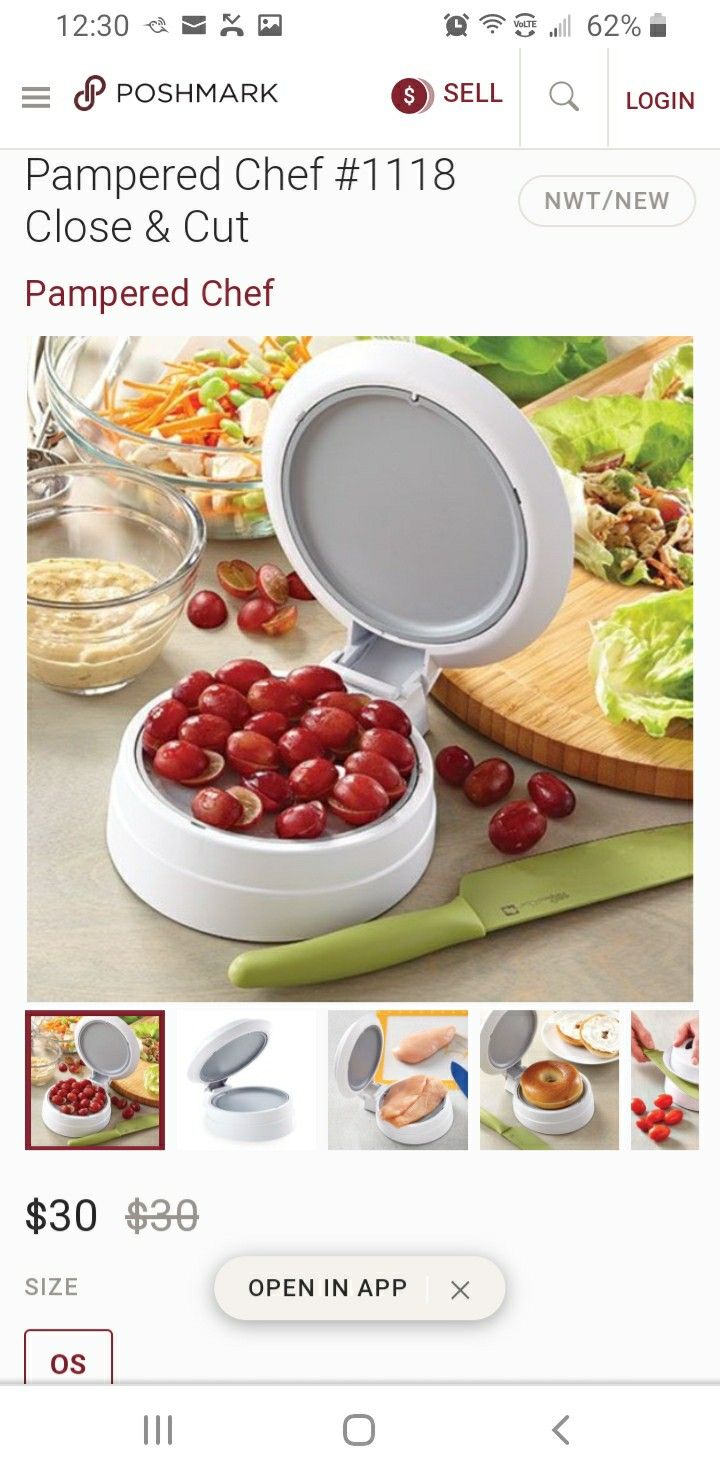 Pampered Chef Close & Cut Food Cutter Cut Bagels, Fruits, Veggies, Chicken Breasts & More