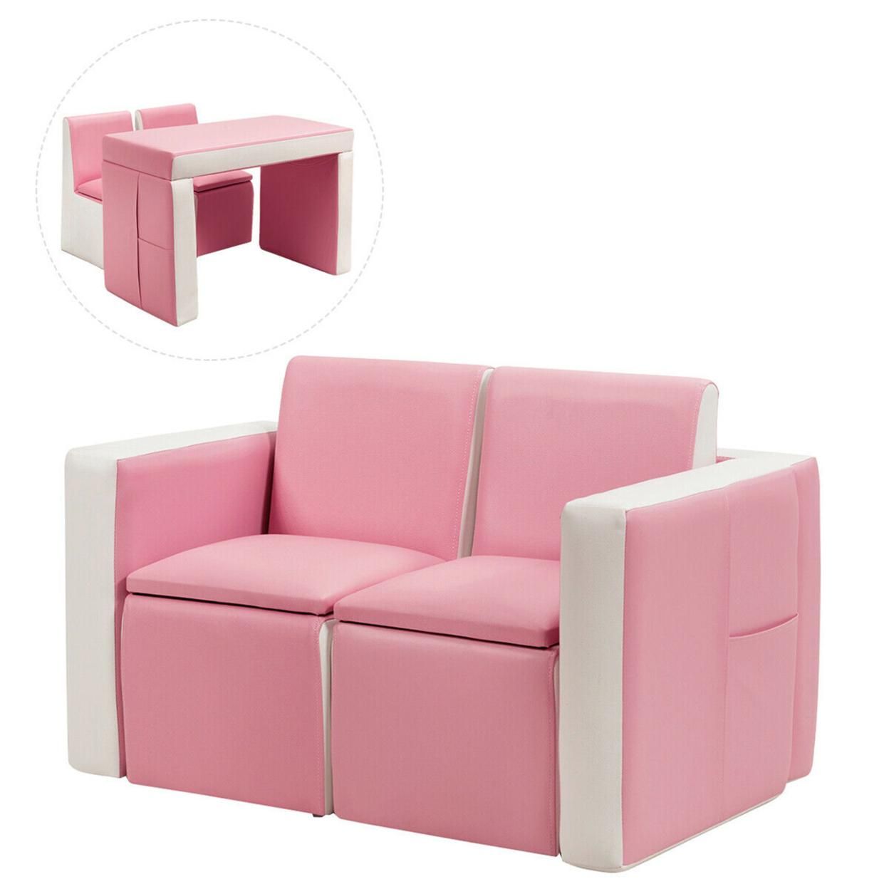 Gymax Multi-functional Kids Sofa Table Chair Set 2 Seat Couch Furniture W/Storage Box