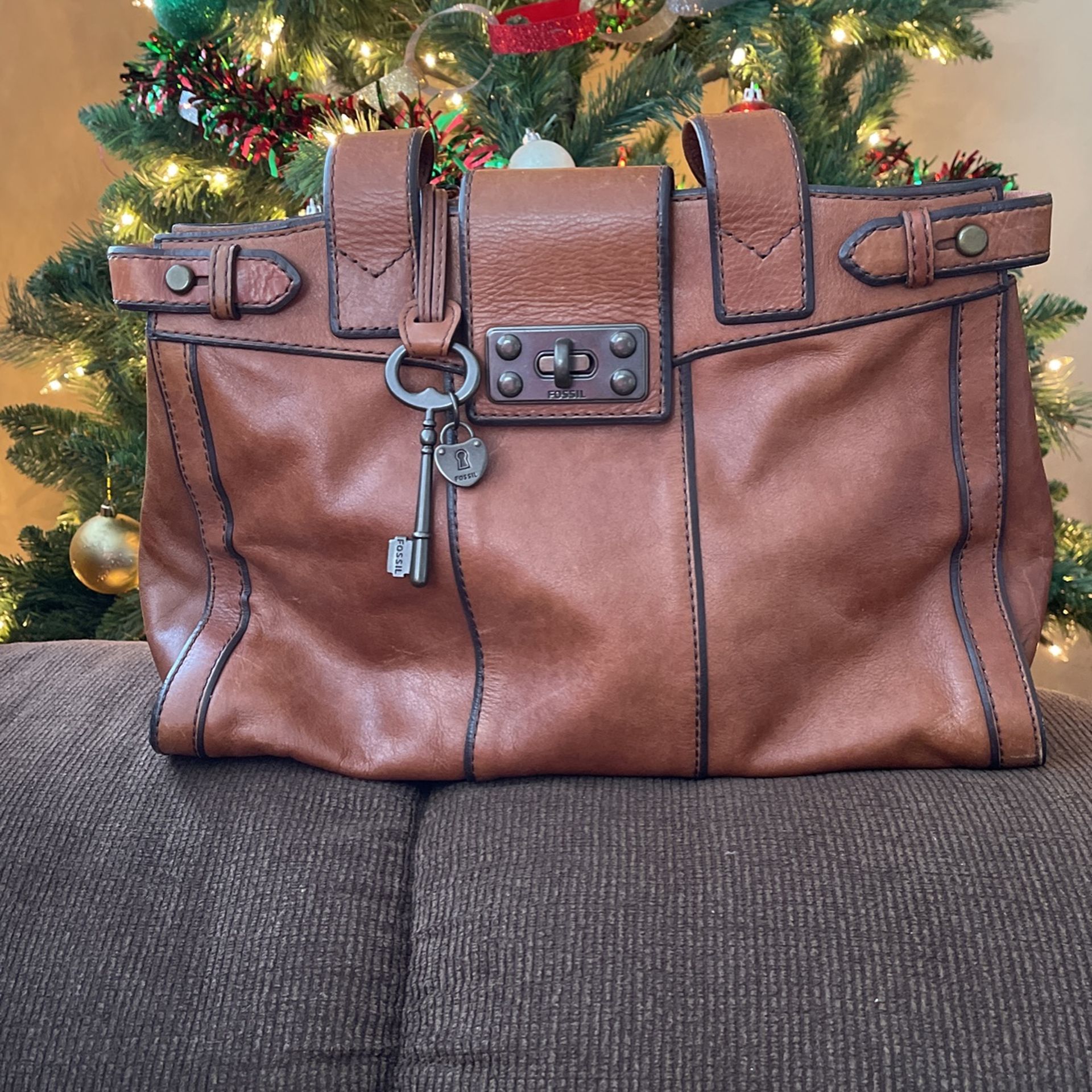 Brown Fossil Genuine Leather Hand Bag