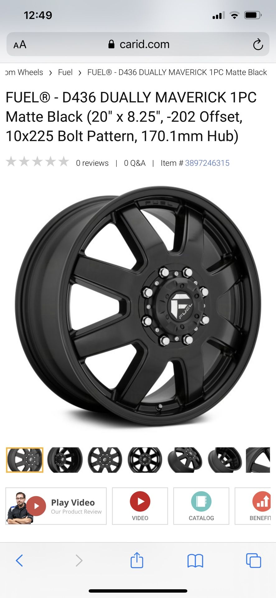 Fuel 20" Maverick D436 Front Dually Wheel Matte Black 20x8.25 8x210 +122mm 9.41