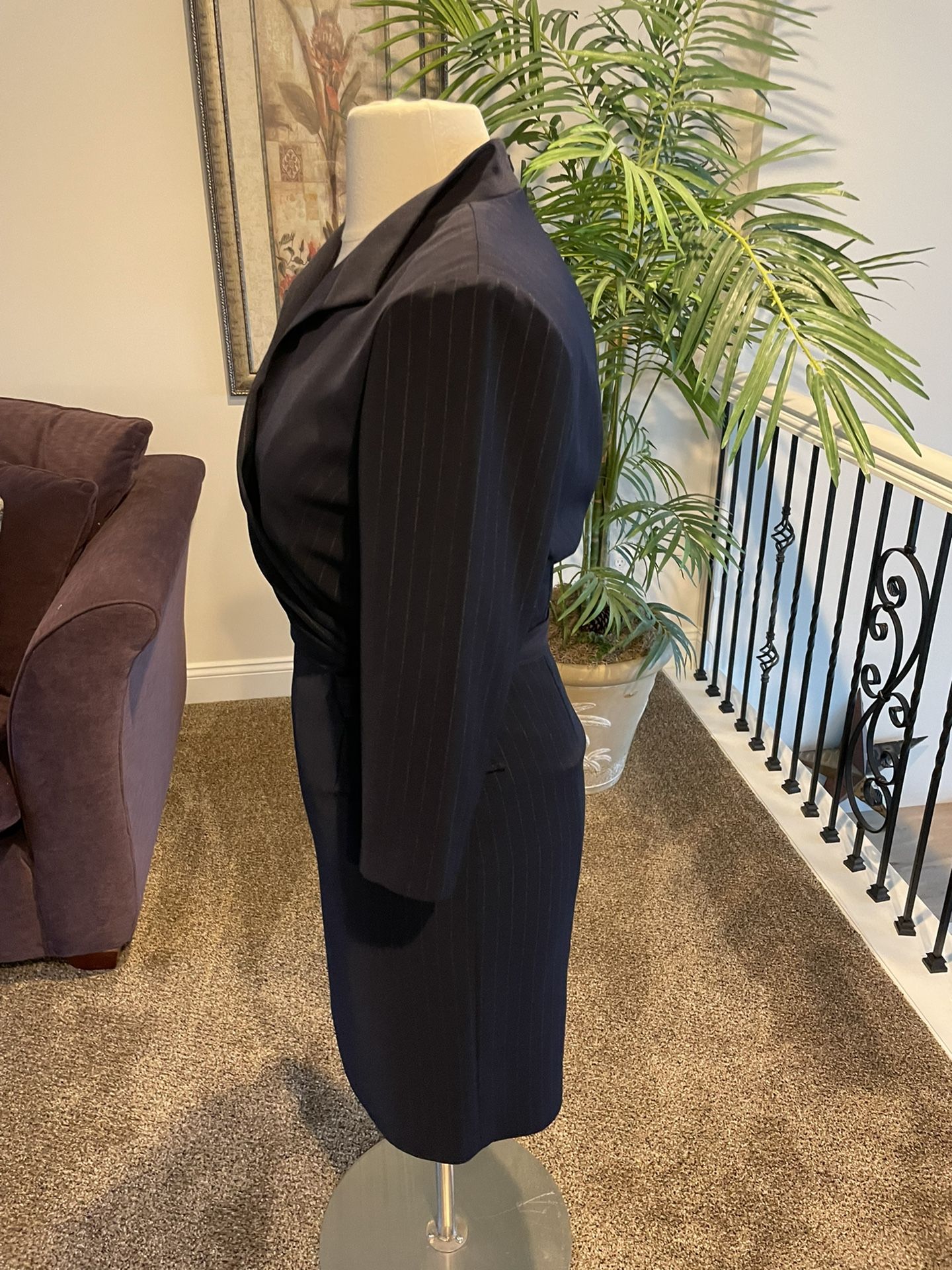 Liz Claiborne Wrap Dress: Navy Blue with Metallic Striping and Side Tie Size 12