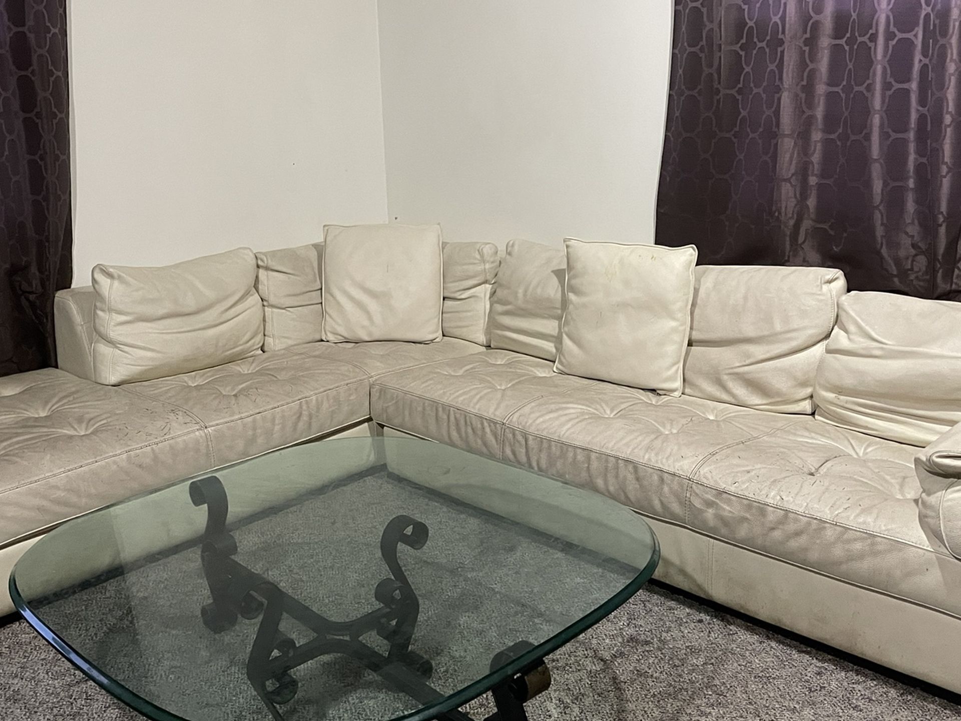 Real Leather White Couches In Good Condition $150 Obo