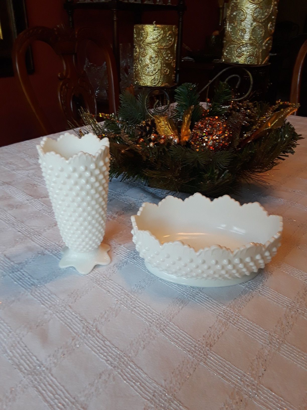 2 piece set of white milk glass