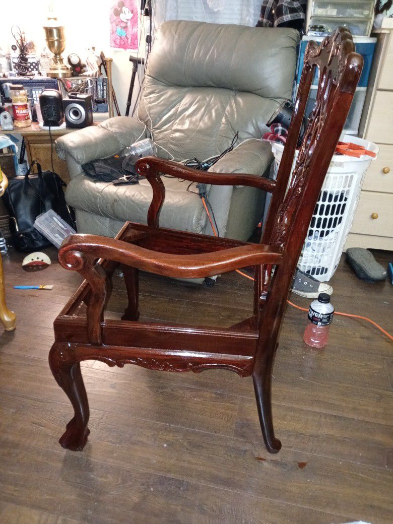 6 -Antique Refinished Claw Feet Cherry Oak Wood Chairs ( Need Seat Part)