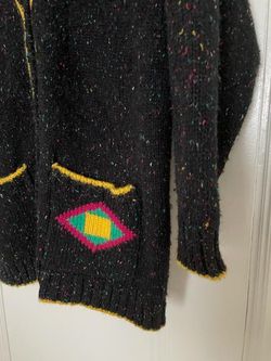 Vintage 90's 1990's Liz Sport Liz Claiborne Chunky Knit Cardigan Style ButtonUp Sweater Vest Acrylic Wool Blend Multicolor Size Medium Black Speckles  Thumbnail