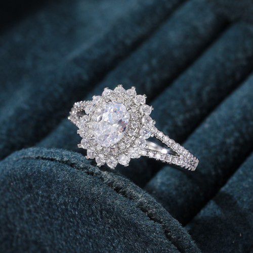 "Double Layer CZ Lovely Silver Dainty Luxury Flower Ring for Gift, K896
 
   