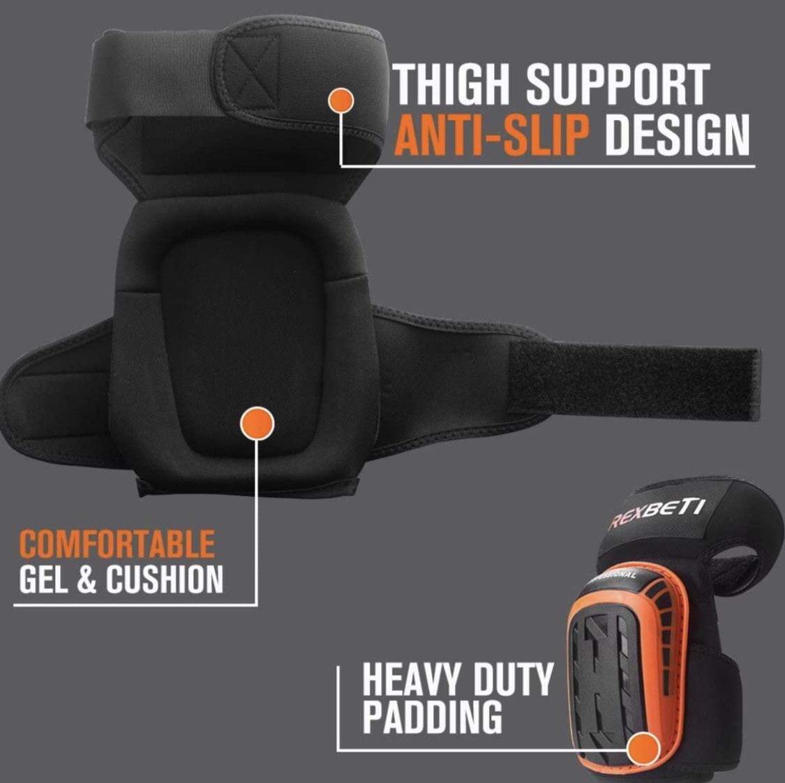 REXBETI Knee Pads for Work, Construction Gel Knee Pads Tools, Heavy Duty Comfortable Anti-slip Foam Knee Pads for Cleaning Flooring and Garden, Strong