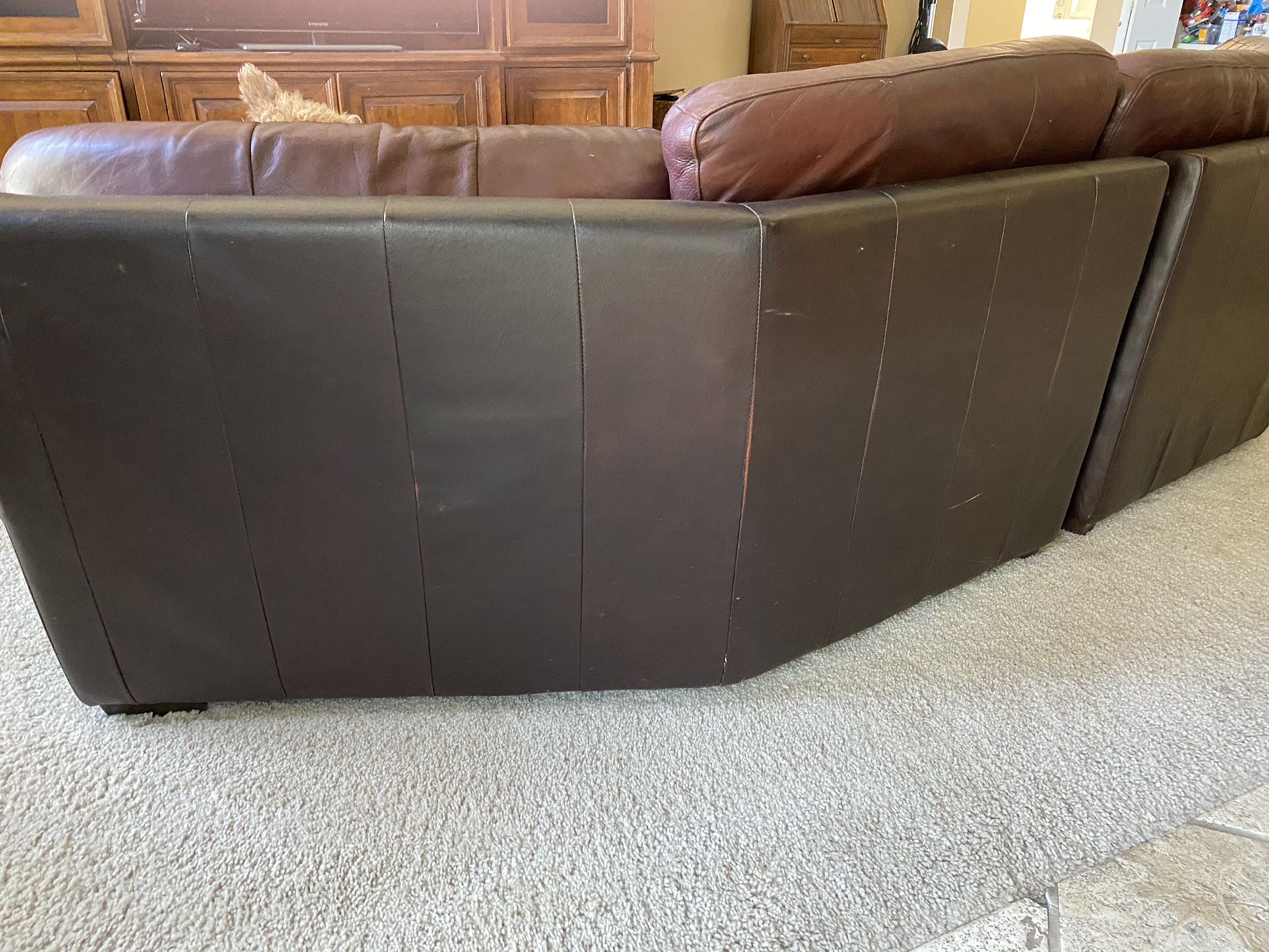 Large Leather Sectional From Macy’s (90”) Includes Ottoman. 