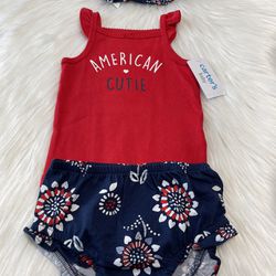 Carter’s 12 Month Baby girl AMERICAN CUTIE 3 piece Outfit 4th of July Patriotic Thumbnail