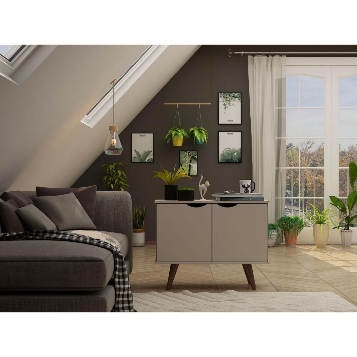 Hampton 33.07 Accent Cabinet with 2 Shelves Solid Wood Legs in Off White