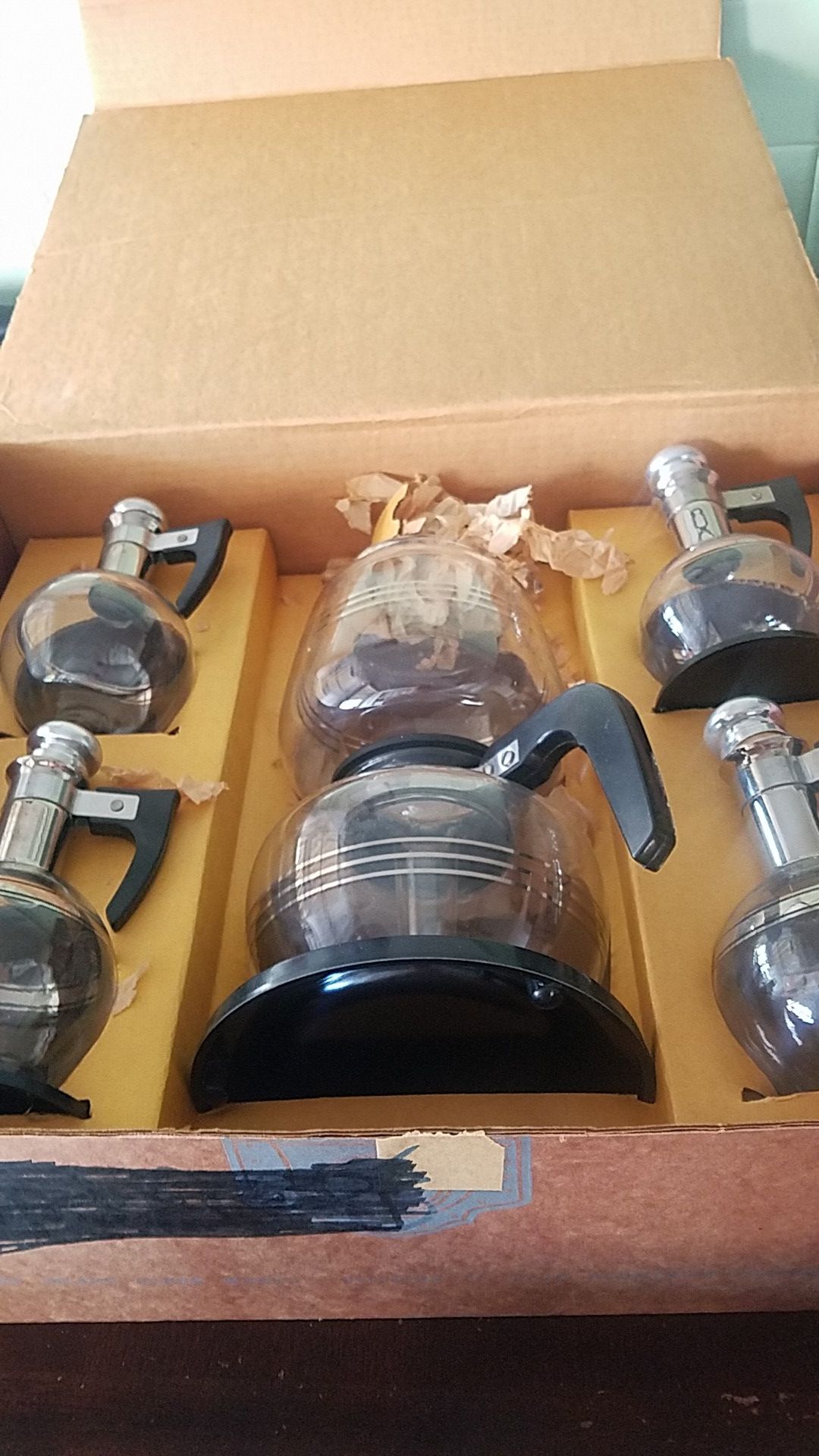 Antique vacuum coffee pot and carafettes