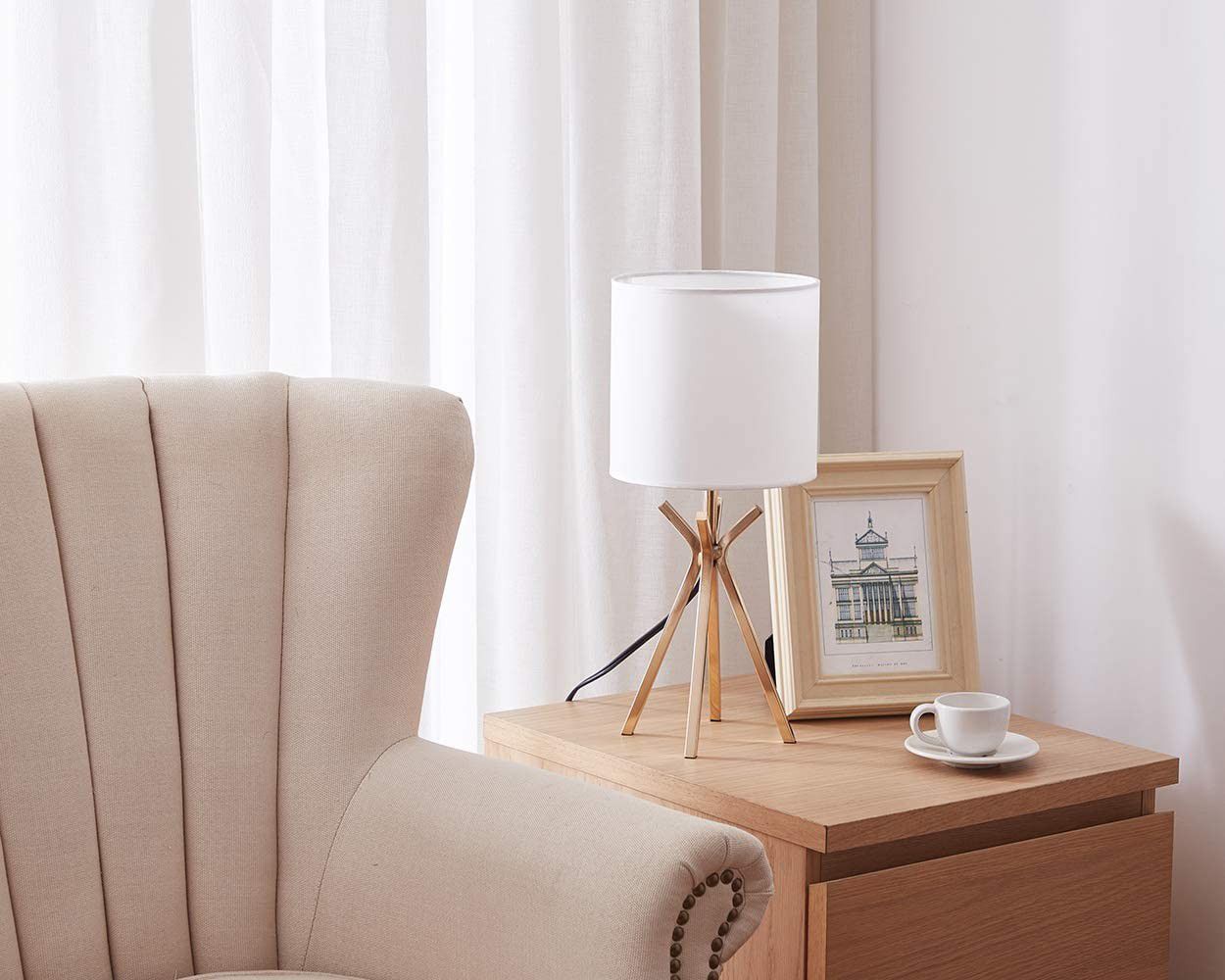 Modern Small Design Gold Metal Base Living Room Bedroom Bedside Table Lamp, Desk Lamp with TC Fabric Shade