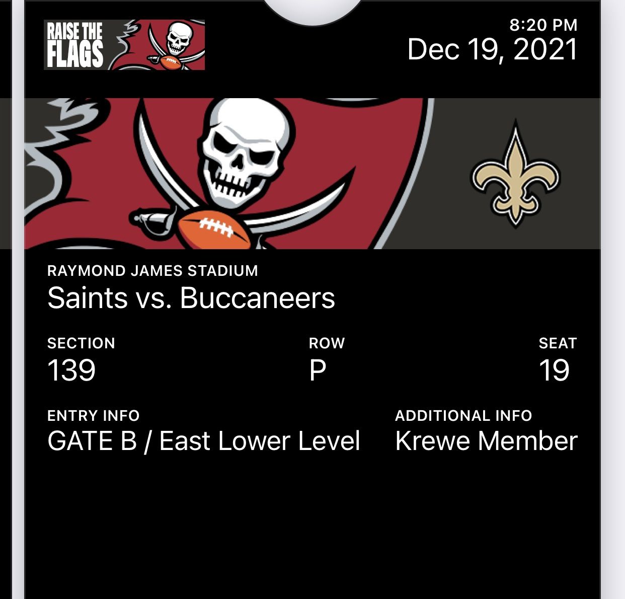 2 Buccaneers Vs Saints Tickets December 19