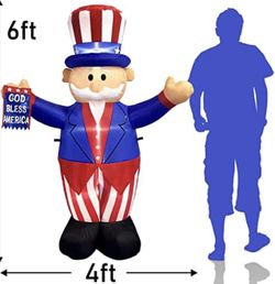 6 Foot Tall Patriotic Independence Day 4th of July Inflatable Uncle Sam with God Bless America Flag Thumbnail