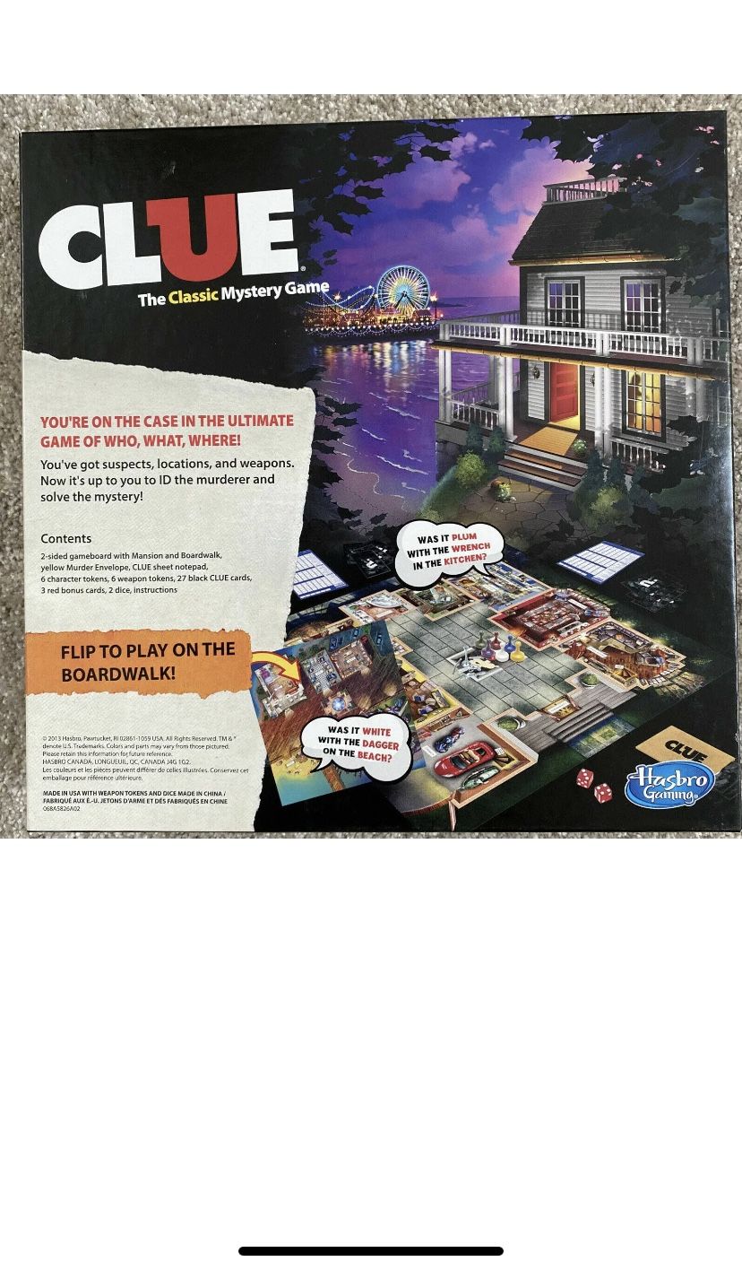 Clue the Classic Mystery Game Mansion + Boardwalk Flip Board Complete