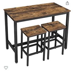 Bar Table Set, Bar Table with 2 Bar Stools, Dining table set, Kitchen Counter with Bar Chairs, Industrial for Kitchen, Living Room, Party Room, Rustic Thumbnail