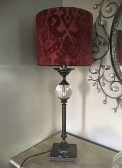 Beautiful lamp with velvet burgundy shade Thumbnail